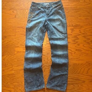 Chicos Platinum Blue Embroidered Straight Leg Jeans Floral Bronze Size 0.5 REG